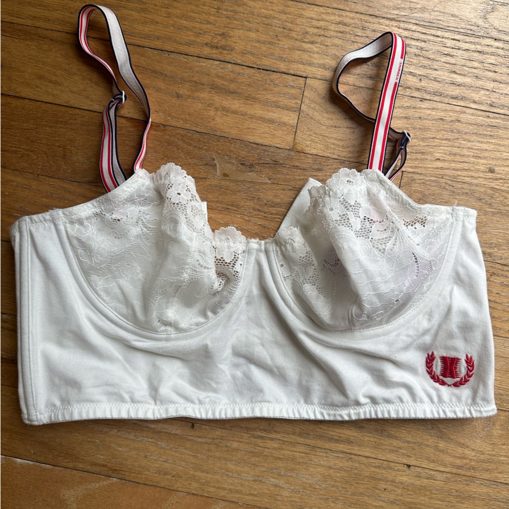 Savage X Fenty White Lace Bralette with Striped Straps size 12-14